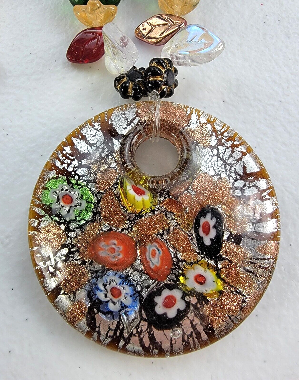 African Ethnic Carved Face Pendant And Glass Millefiori Beaded Necklace Lot Of 2