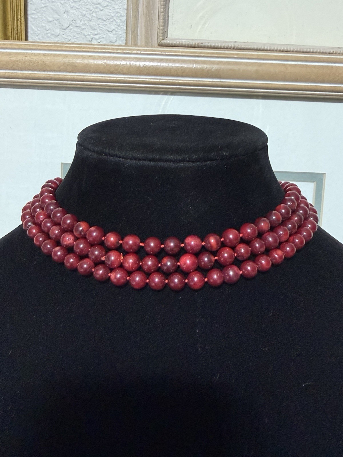 Vintage Precious Natural Red Coral 6mm Beads 24” Long Necklace Knotted Between