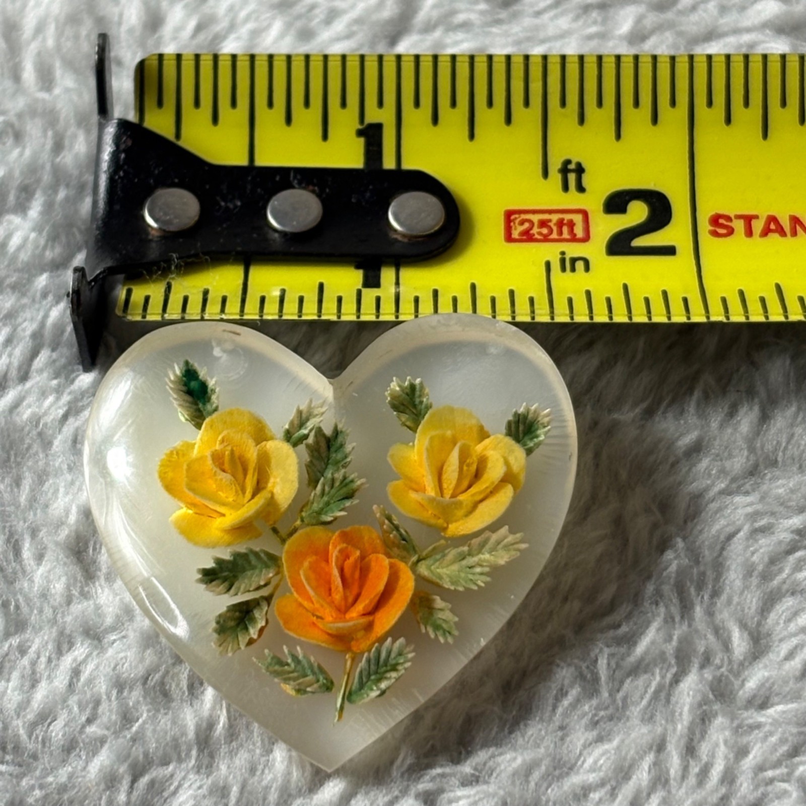 Vintage Unbranded Lucite Pin Brooch Floral Roses Yellow Orange