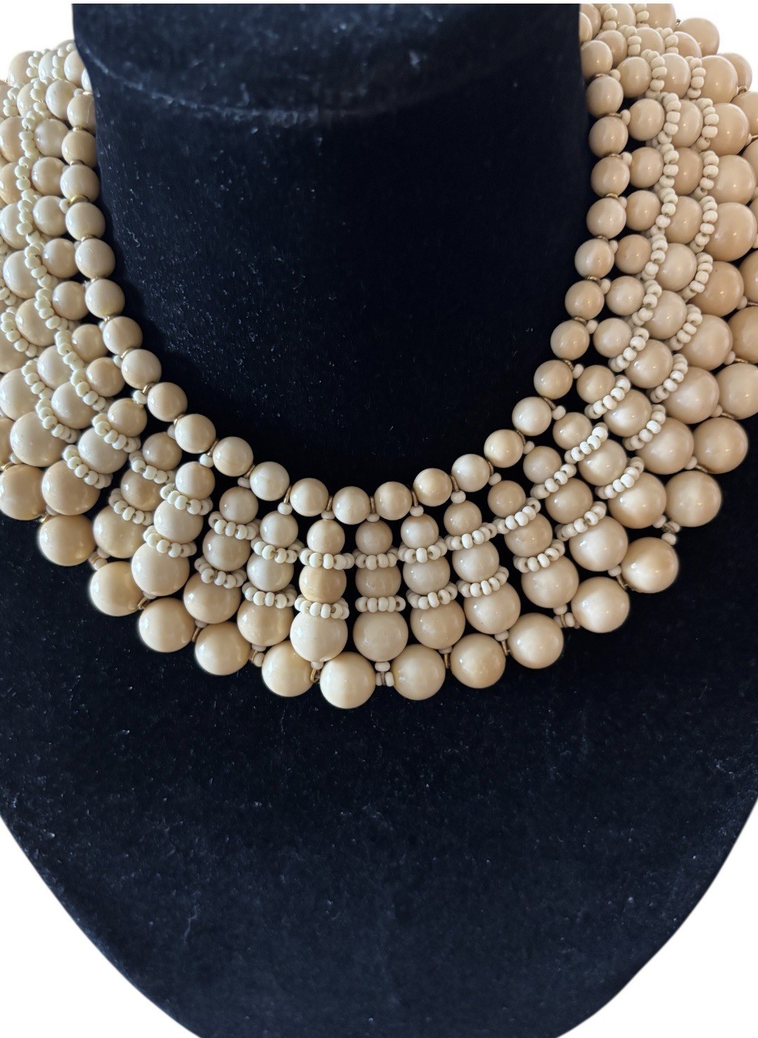 Vintage Miriam Haskell Wood Bead Bib Necklace
