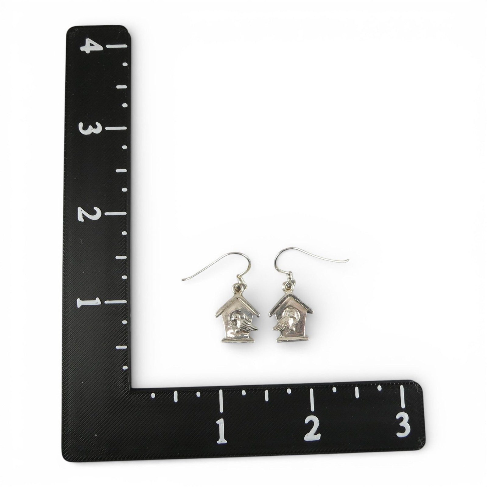 Sterling Silver Bird on Birdhouse Dangle Drop Earrings Brown County Silver