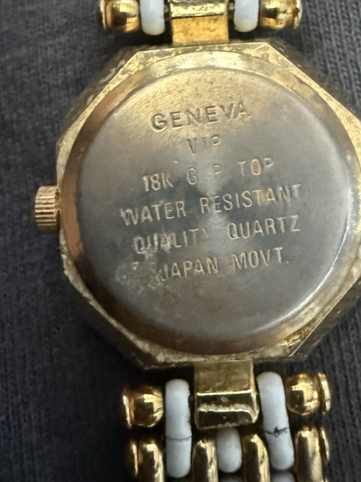 Vintage Geneva VIP Women’s Quartz Water Resistant Gold/White Bracelet Watch