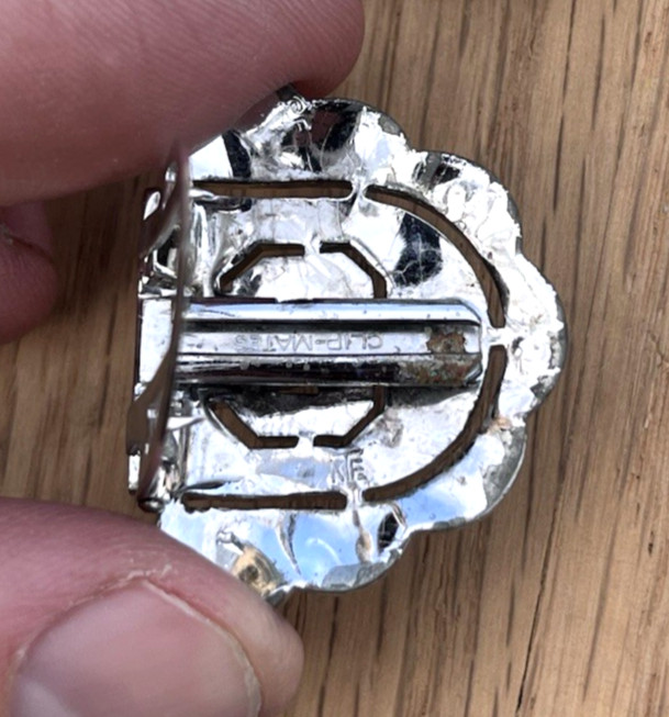KTF Trifari Red Clear Rhinestone Art Deco Duette Brooch Dress Clip Clip-Mates 2″