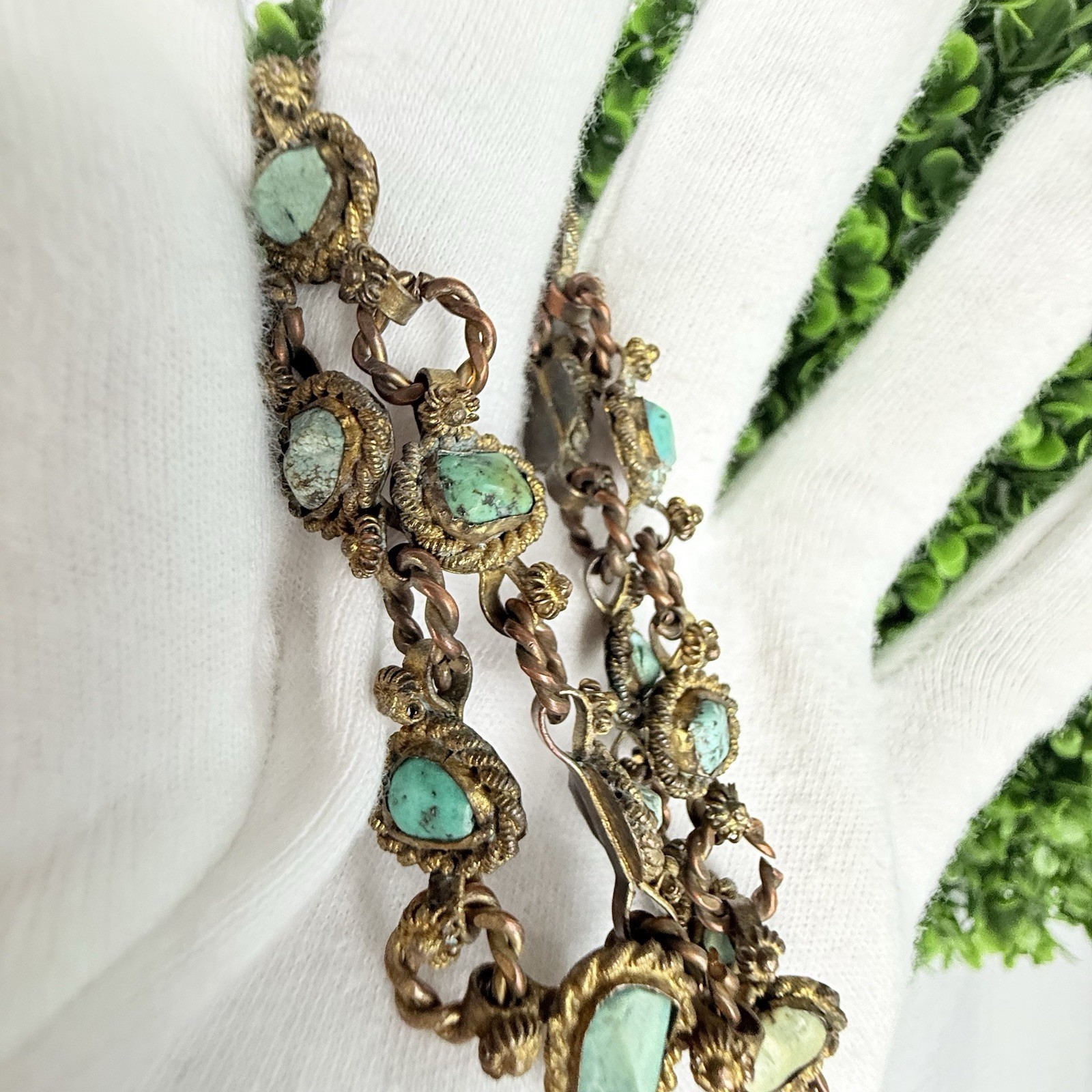 Vintage Possibly Antique Chinese Import Filigree Turquoise Pendant Necklace