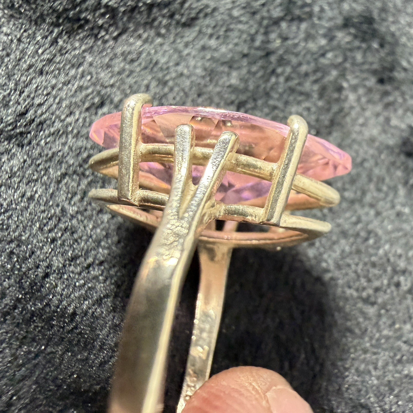 Vtg Sterling Silver Ring .925 Sz 7 Large Marquis Pink Stone Cocktail Statement