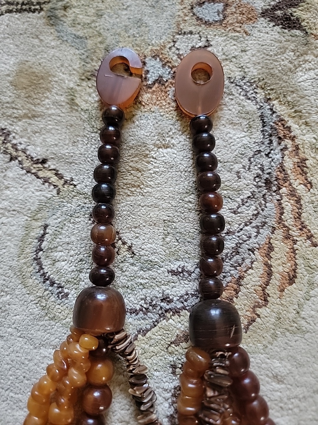 Vintage Original Tribal Multiple Strains Amber Coral Horn Spikes Necklace 24″