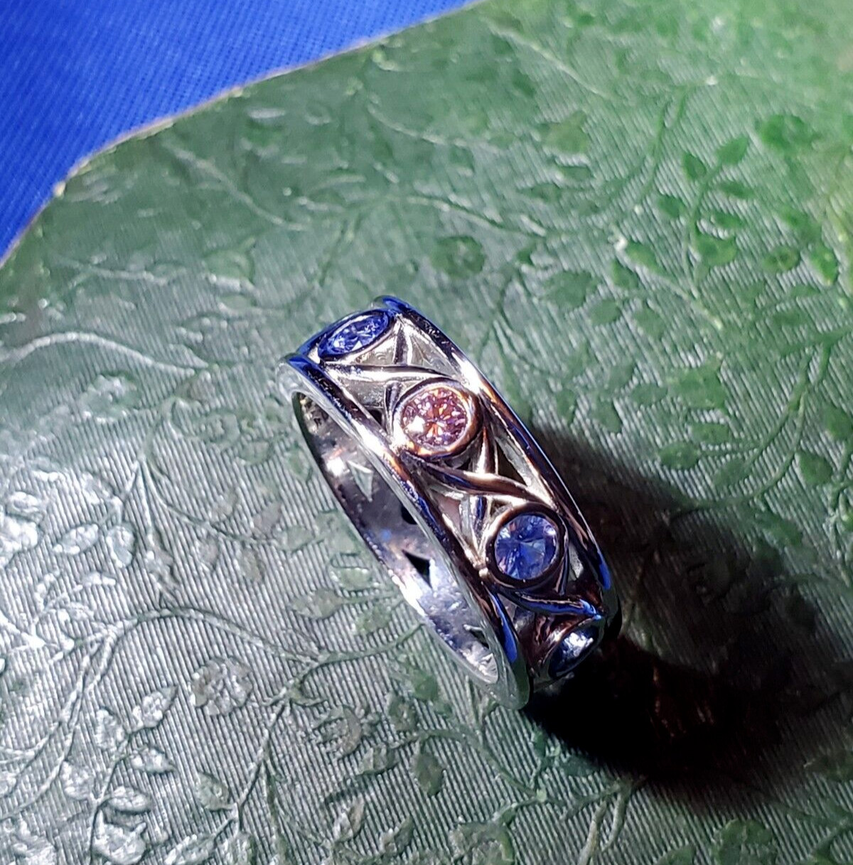 EARTH MINED NATURAL Color PINK DIAMOND Sapphire Band Deco PLATINUM Etenity Ring