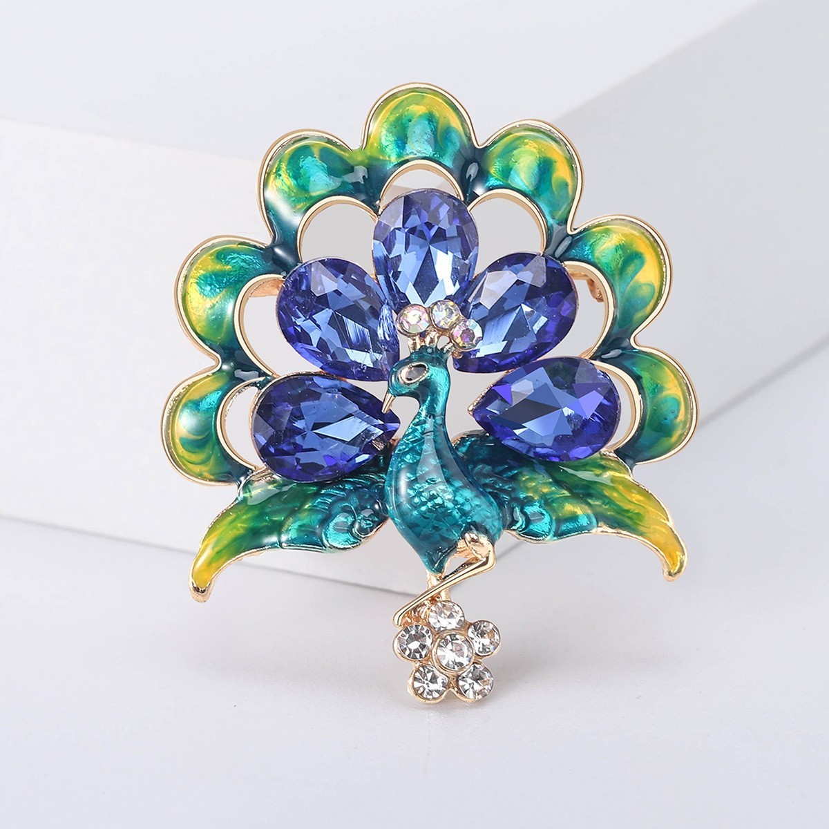 Vintage Peacock Bird Rhinestone Crystal Cyan Brooch Pin Pendant Accessories
