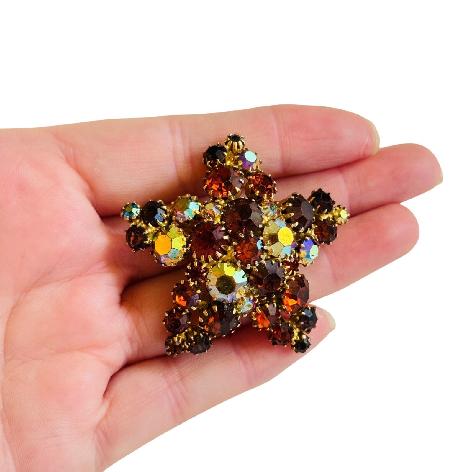 VTG Estate Star sparkle Brooch Jeweled dog tooth Austrian crystal rhinestone 60s