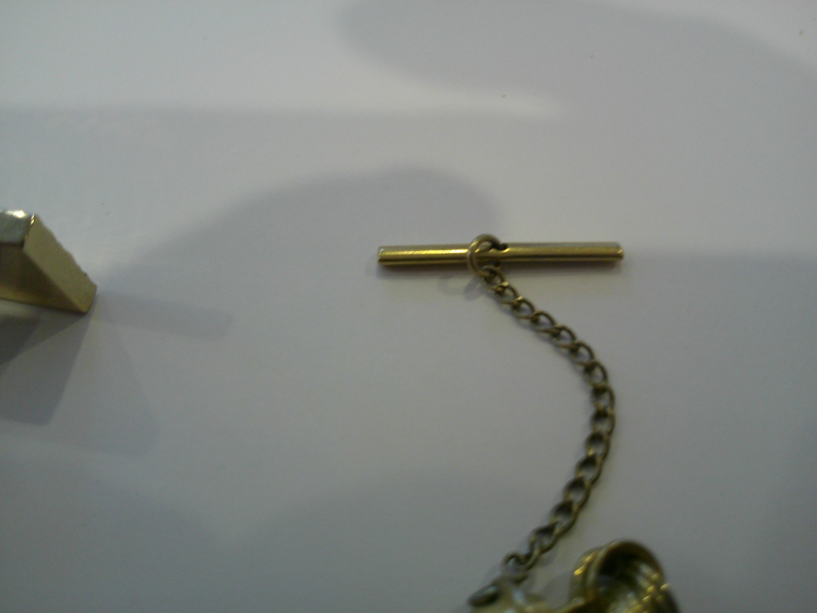 1 cufflink and tie tack GREEN STONE gold tone setting SEE PICTURES