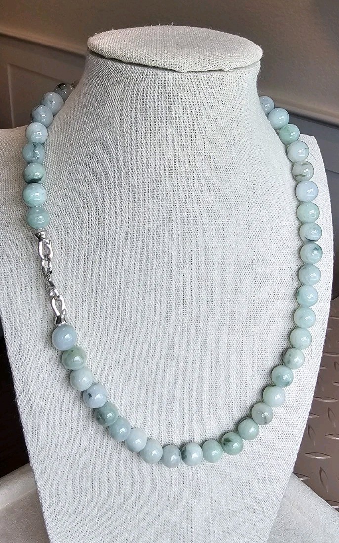 Certified Burma Grade A Jadeite Green Float Flowers Bead Necklace 10mm