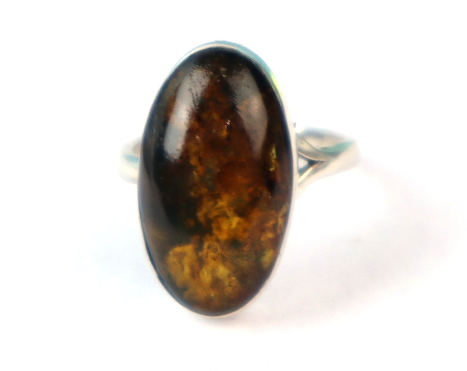 Natural Translucent Orange Blue Amber .925 Sterling Silver Ring #6 free resizing