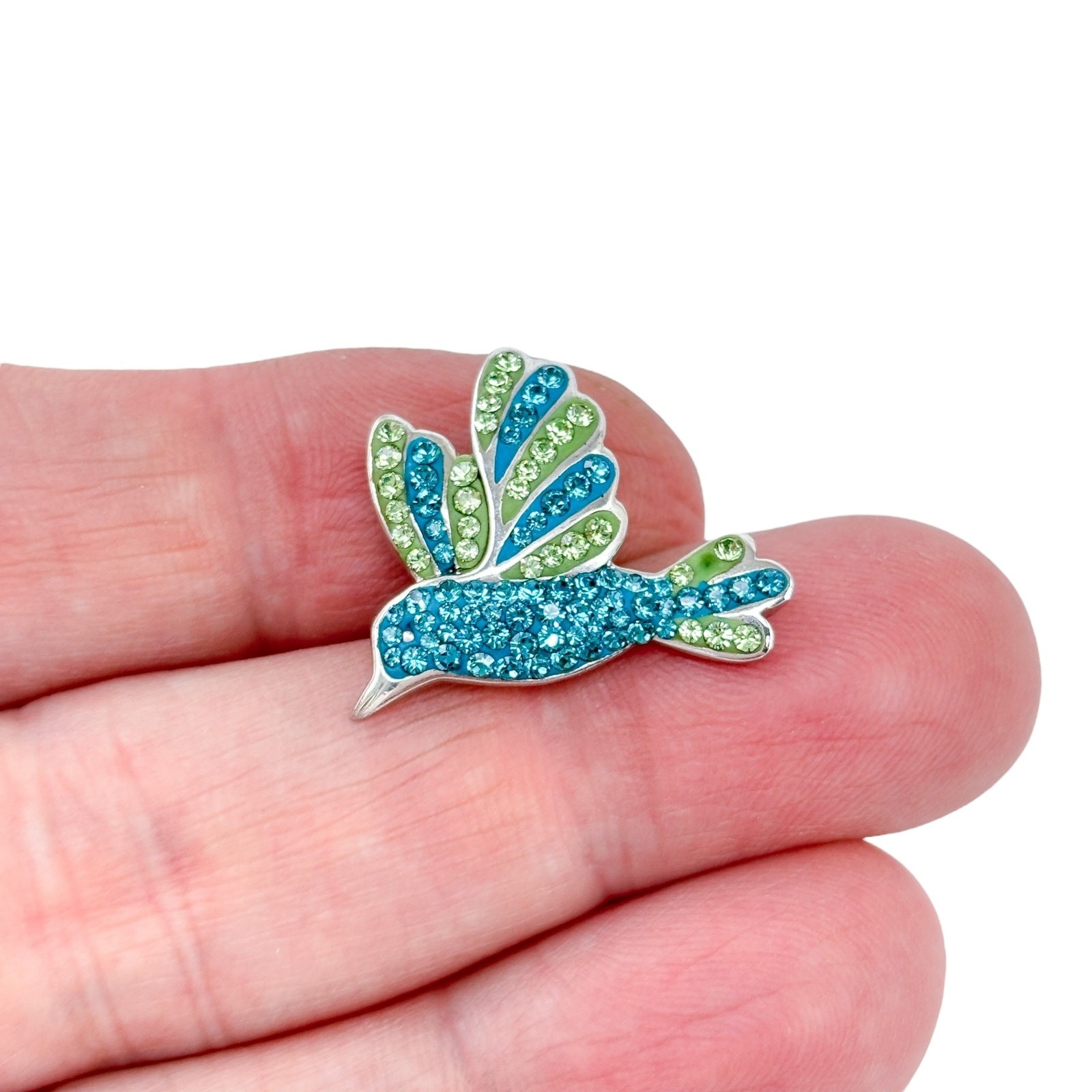 Blue Green Crystal Bird Pendant | Vintage Sterling Silver 925