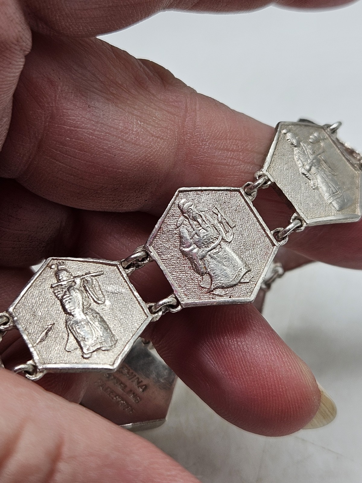 Vintage China Export Sterling Silver Panel Bracelet. Signed China, Sterling,