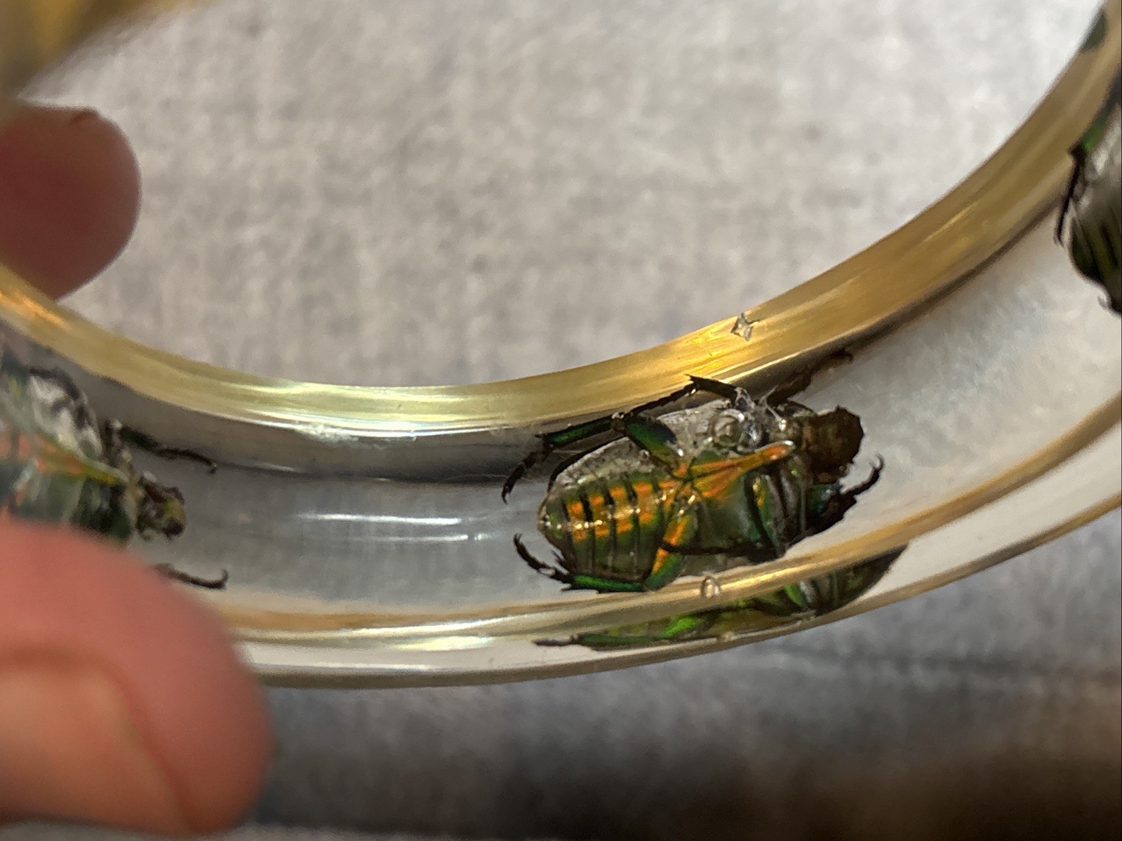 Clear Vtg Beetle Bracelet Translucent Resin, Med 1960s, NOS (#4)