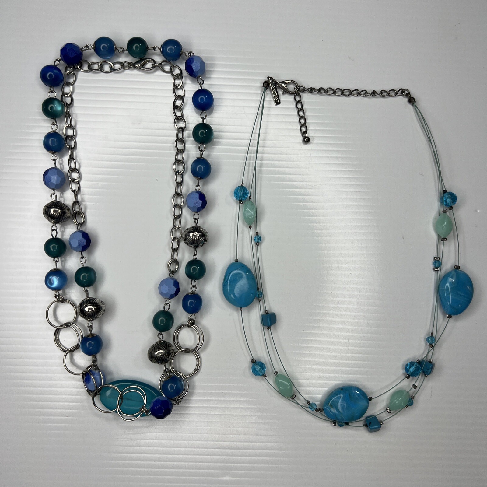 H7 Lot Blue Green Turquoise Aqua Resin Acrylic Lucite Silver Chains Lane Bryant