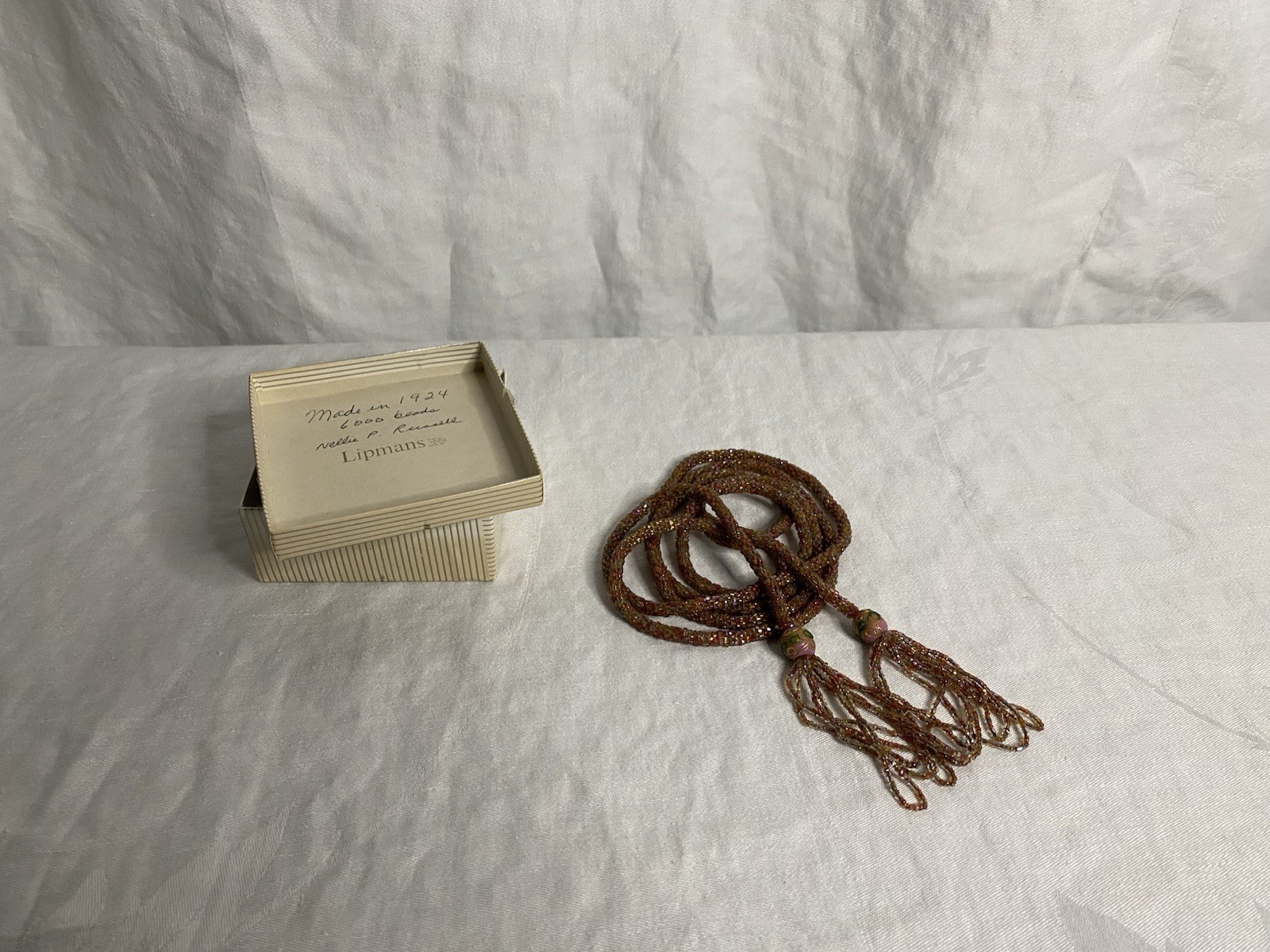 Vintage 1920’s Art Deco Pink Seed Beaded Sautoir Lariat Flapper Necklace