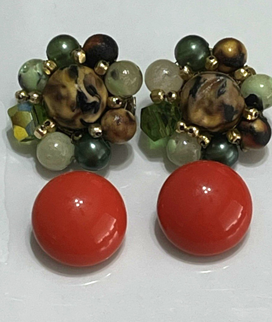 Vintage 10 Pairs Clip Earrings 6 Signed Japan & Hong Kong + Rhinestones # 112