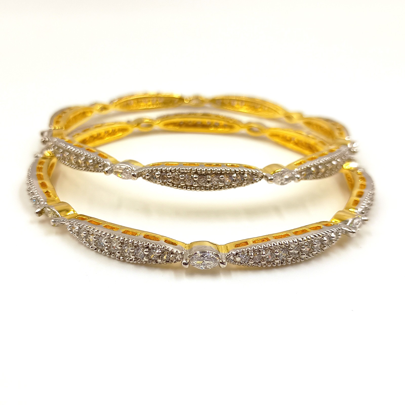 Handmade South Indian CZ Bangle Set 22K Gold Plated Bridal Wedding Jewelry Sets