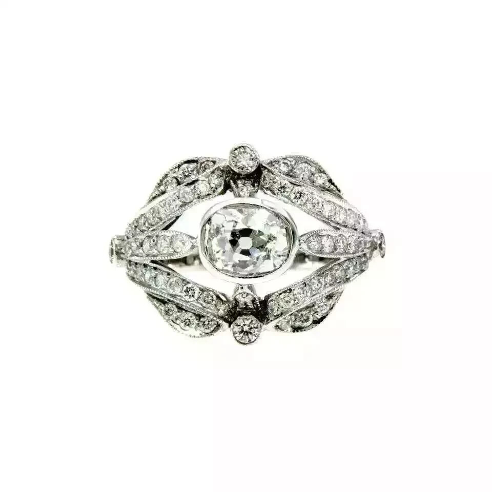 Art Deco Style Lab Created Diamond Engagement & Wedding Ring 14k White Gold FN