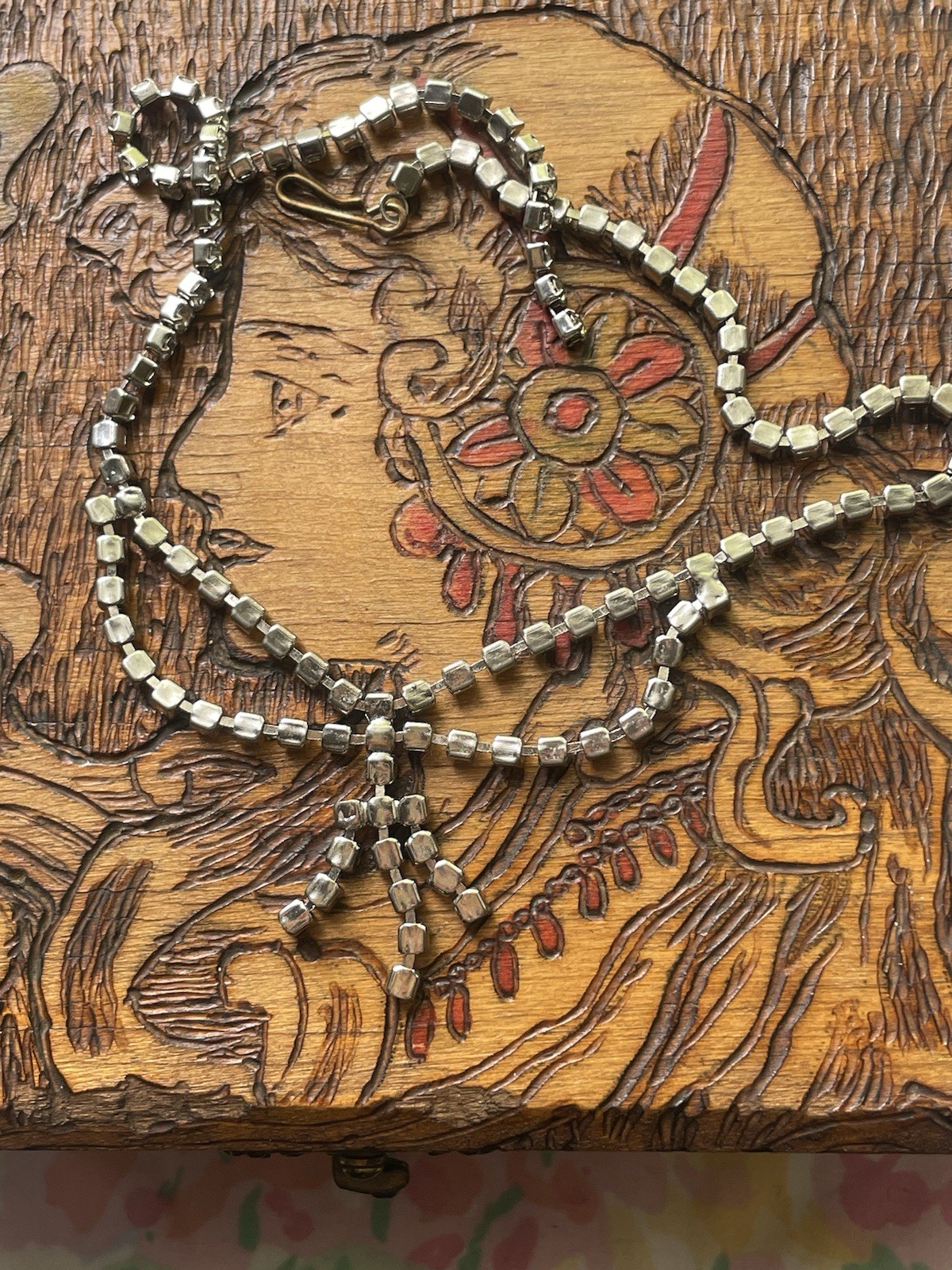 Vintage Rhinestone Necklace With Hook Clasp Mid Century Glam 15.5 Inches