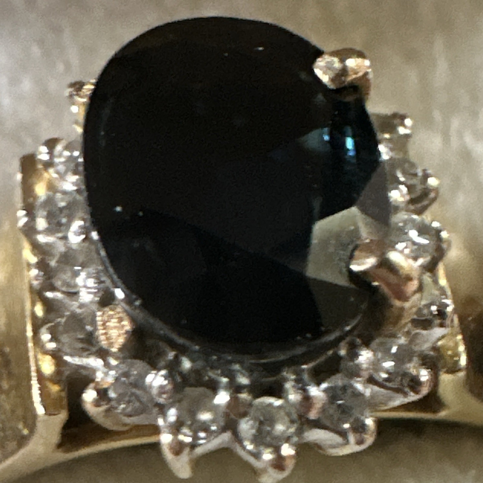 Vintage Yellow Gold Oval Blue Sapphire Halo Cluster Ring, Diamond Accents, 4/5