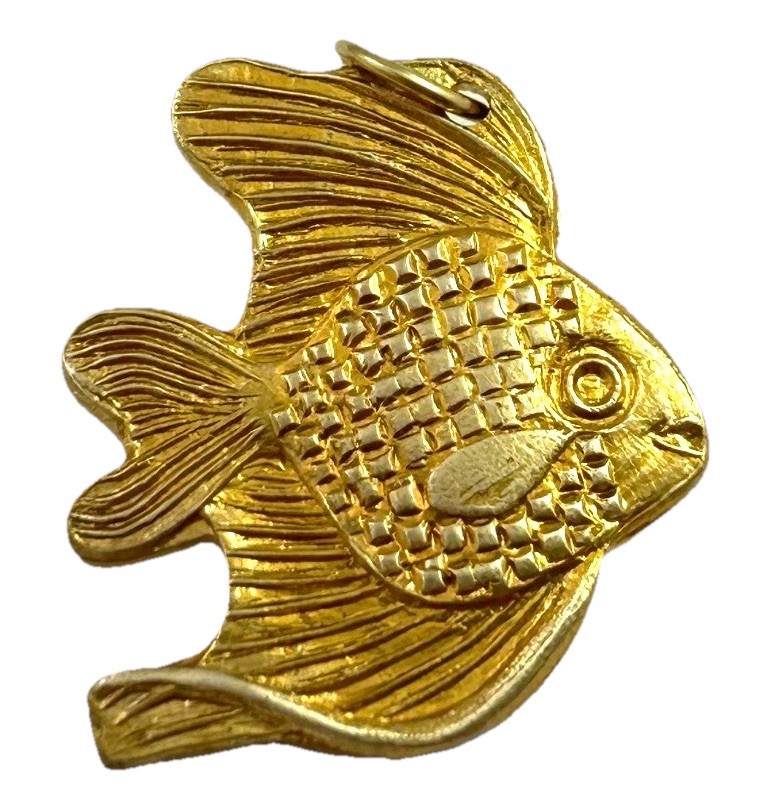 Vintage Fish Charm Pendant Vintage Jewelry Gift For Her Brass Metal Charm
