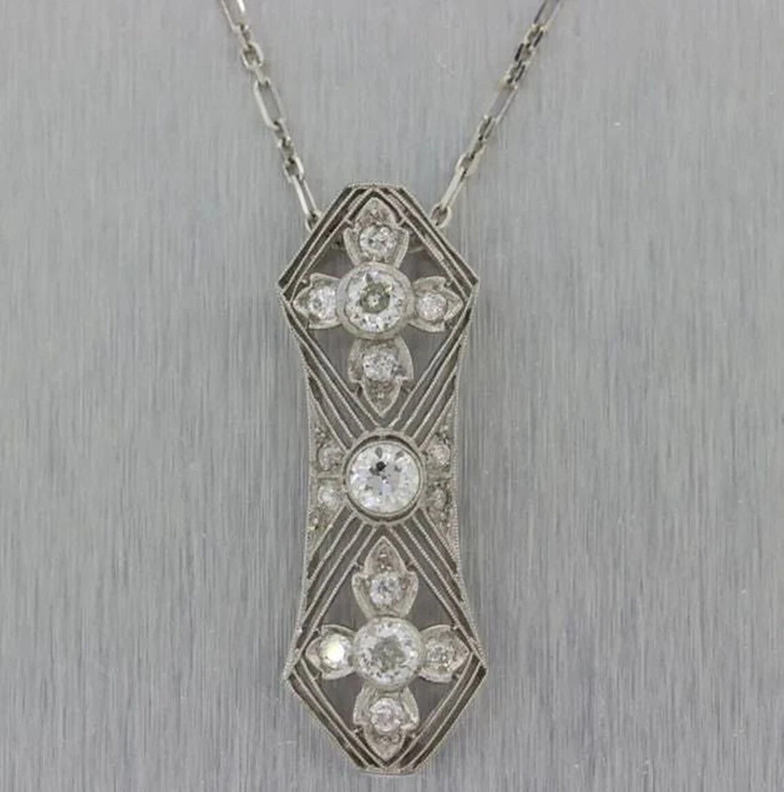 2Ct Art Deco Style Lab-Created Diamond Engagement Gift 14k White Gold FN Pendant