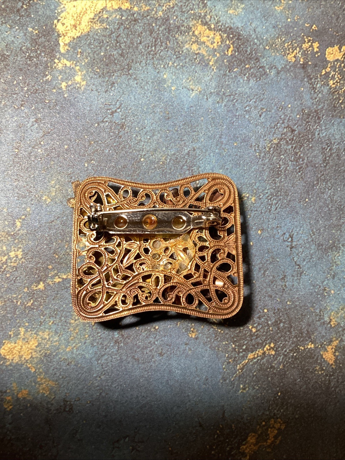 Thanksgiving Fall Leafs Pilgrim Vintage Mixed Metals Yellow Rhinestones Brooch