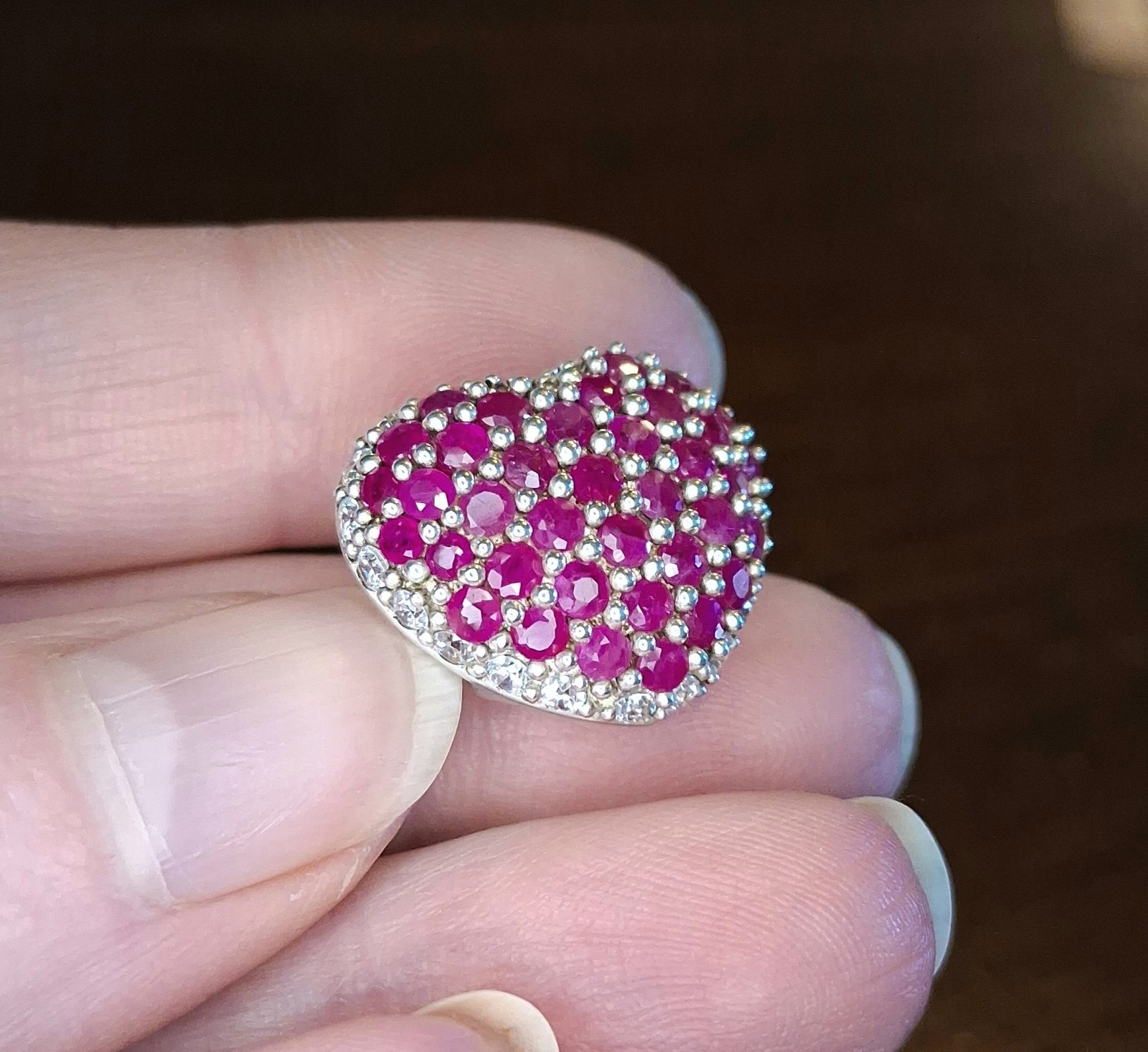 Vintage 1990s Sterling Pave Ruby Heart Slide Pendant Avon See Pics/Description