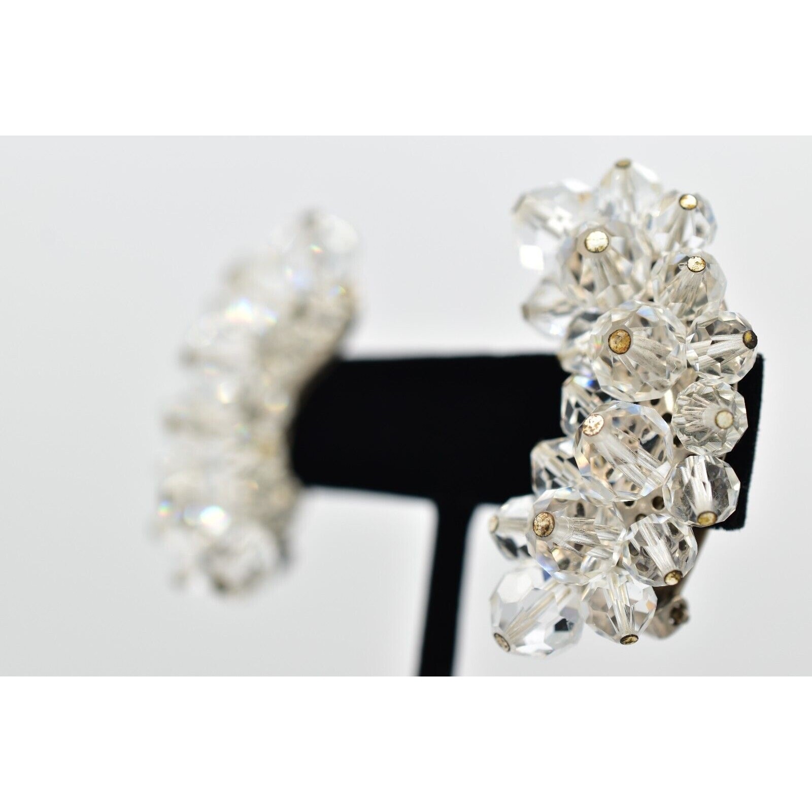 Laguna Vintage Clip On Crystal Earrings Clear Climber Bridal Signed 1950s A24
