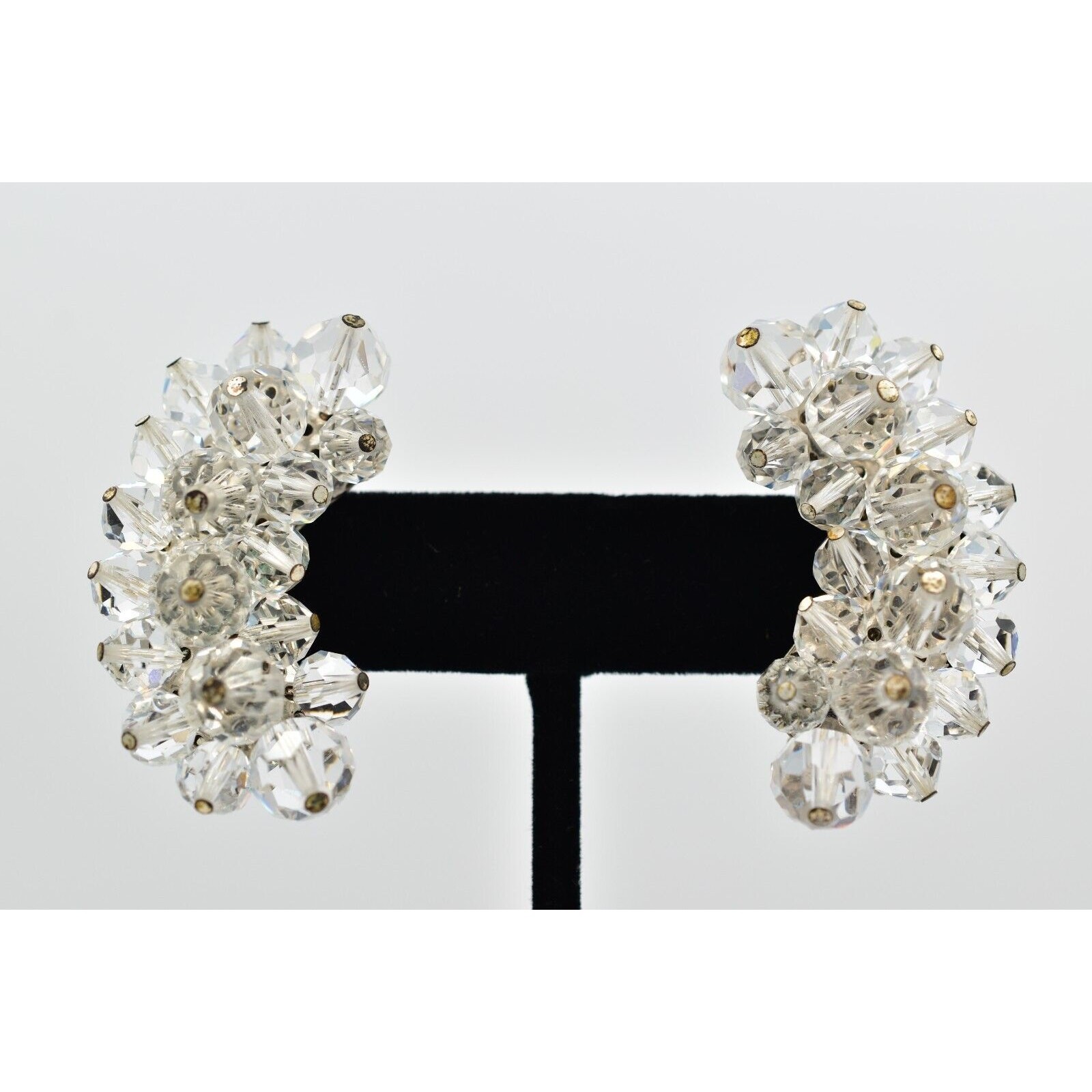 Laguna Vintage Clip On Crystal Earrings Clear Climber Bridal Signed 1950s A24
