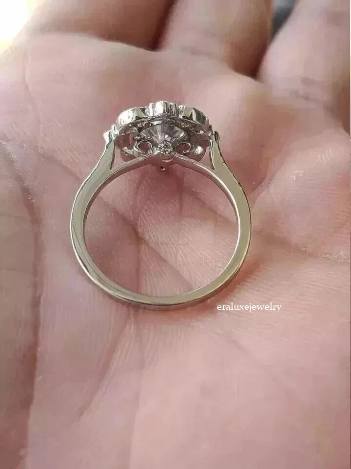 Art Deco Vintage Style Lab Created Diamond Engagement 14K White Gold Finish Ring