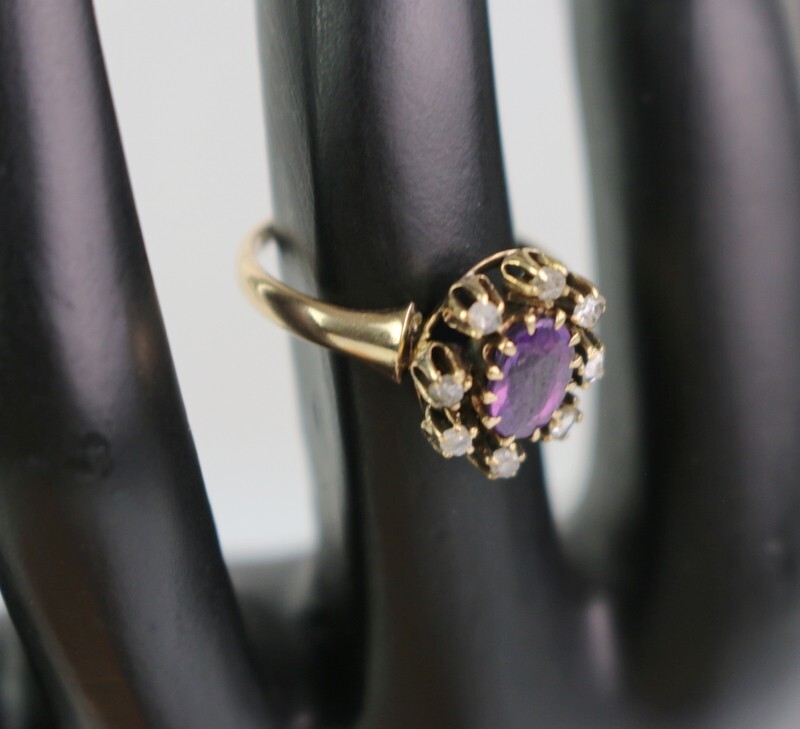 Antique Victorian 14K Gold Rose Cut Diamond Amethyst Engagement Ring Sz 5.75