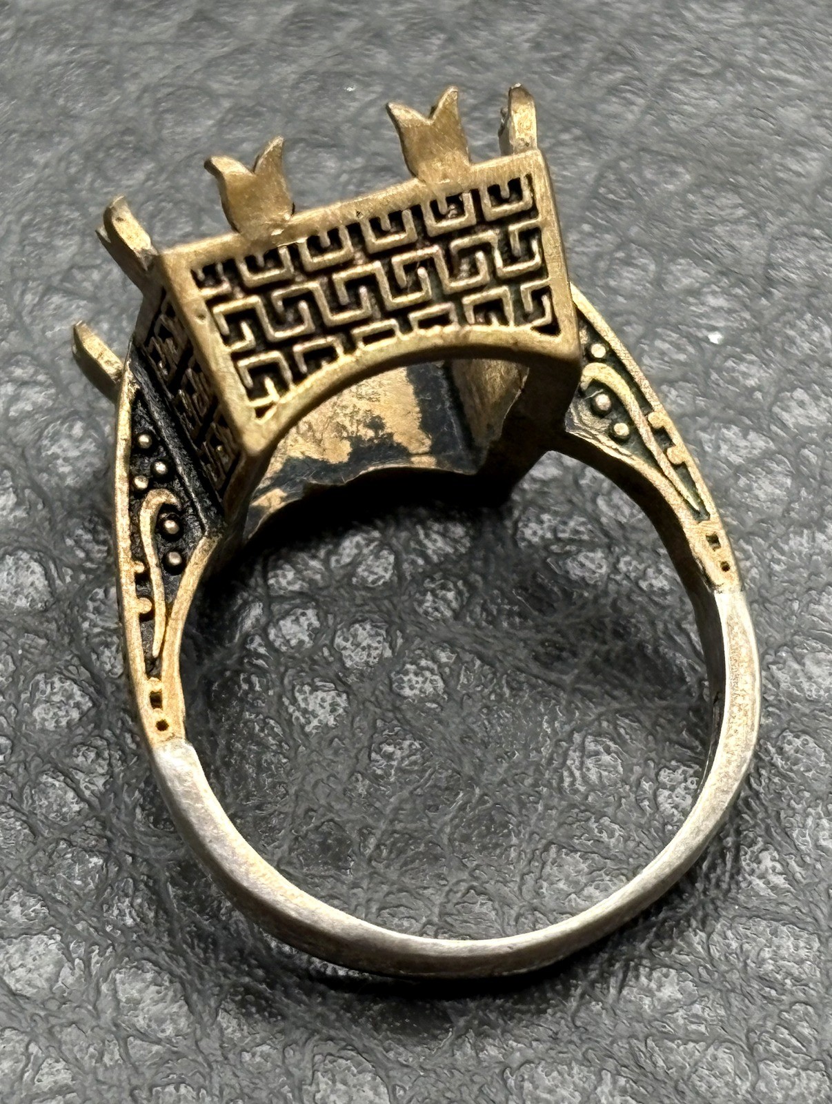 Antique Vintage Mixed Metal GF & Sterling Greek Key Ring Setting Size 8