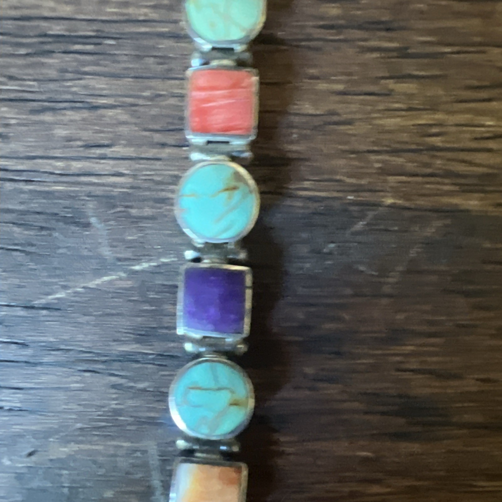 Vintage Sterling Silver 9.25 Multi Stone Inlay Bracelet 14 Grams 7” Long