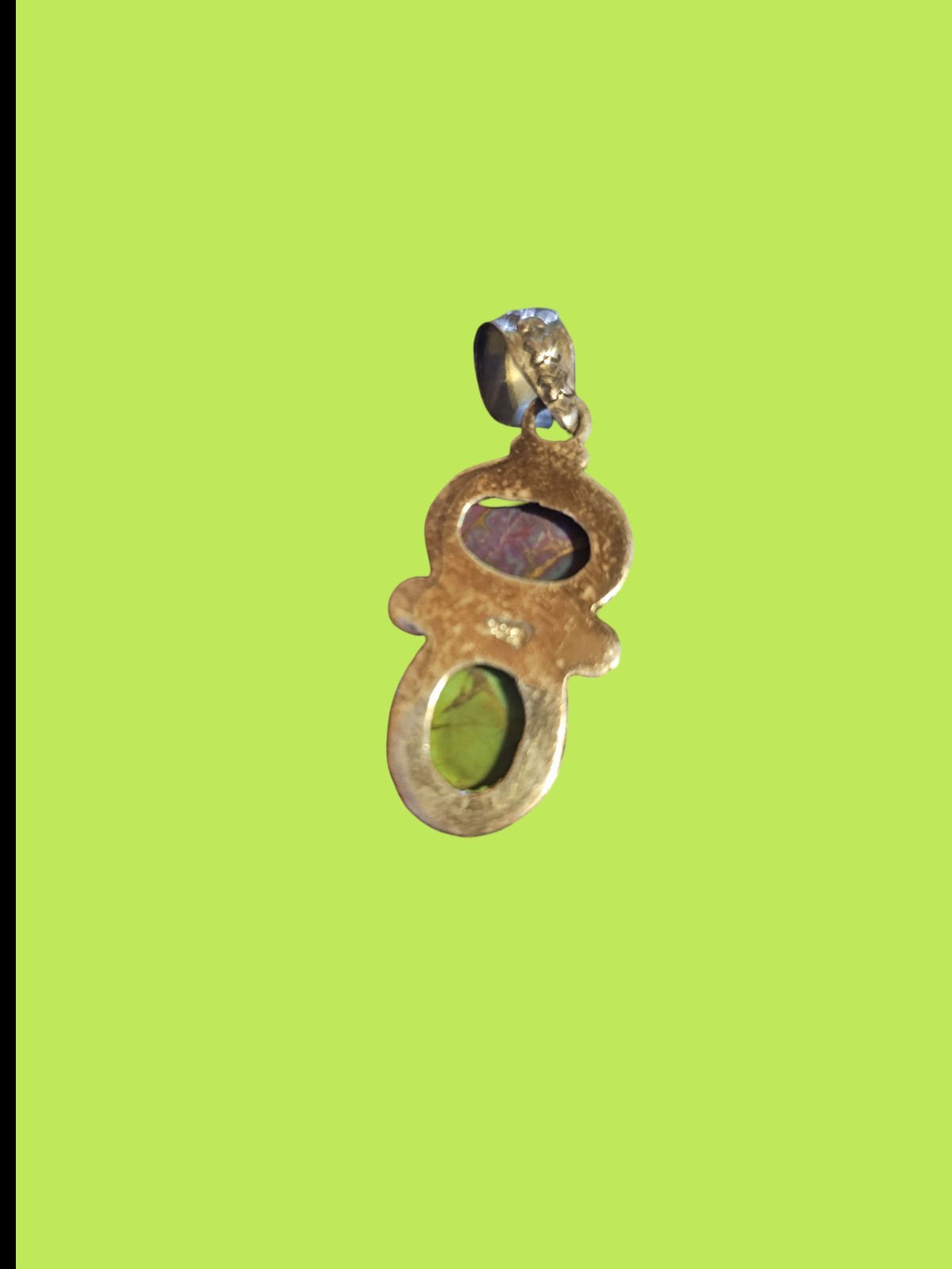 Vtg. 925 Sterling Silver Purple & Lime Green Mojave Turquoise Pendant Southwest