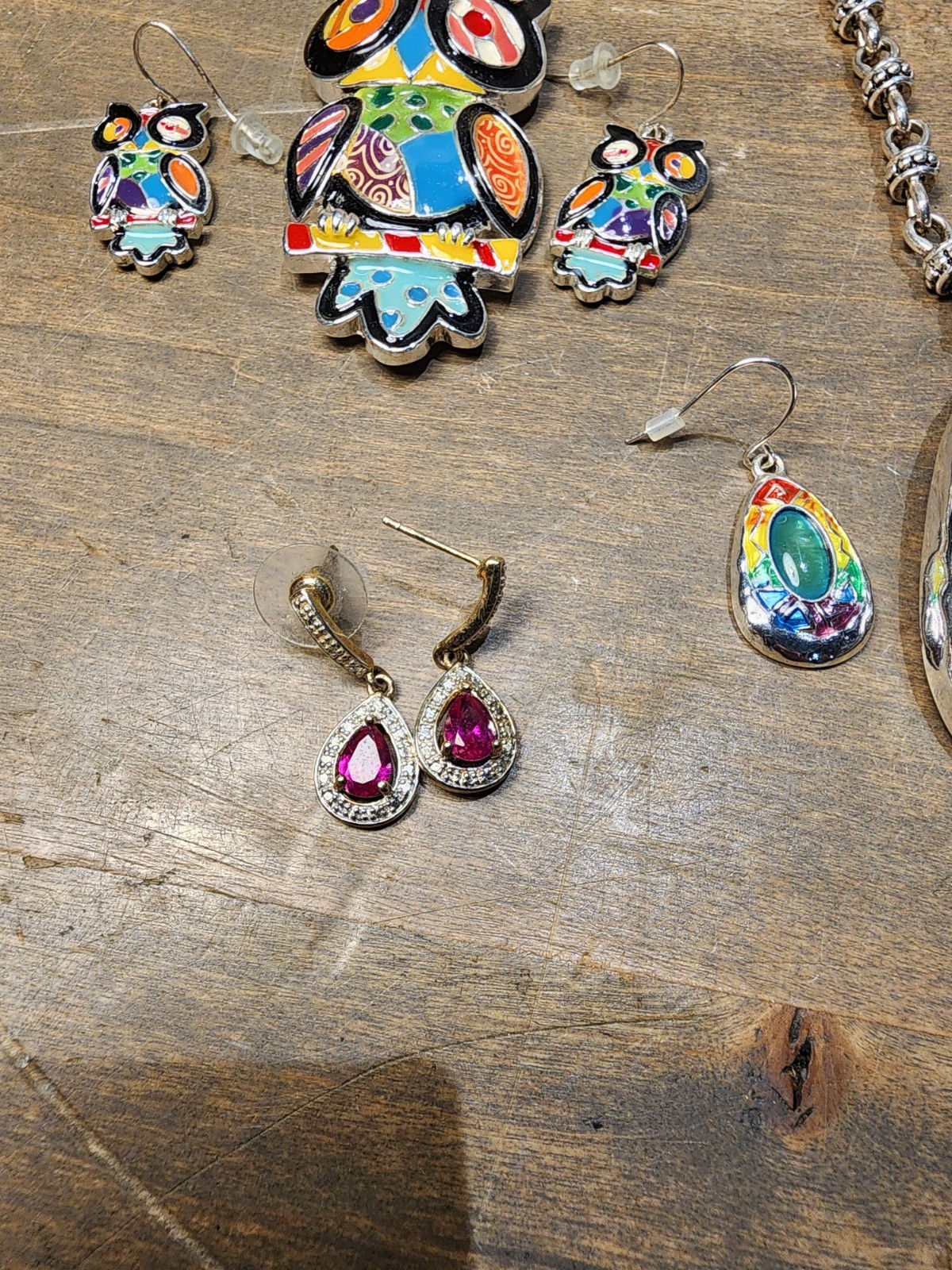 Rhinestone Bear Rainbows Owl 26 Pc Earrings, Necklaces Costume Jewelry Lot