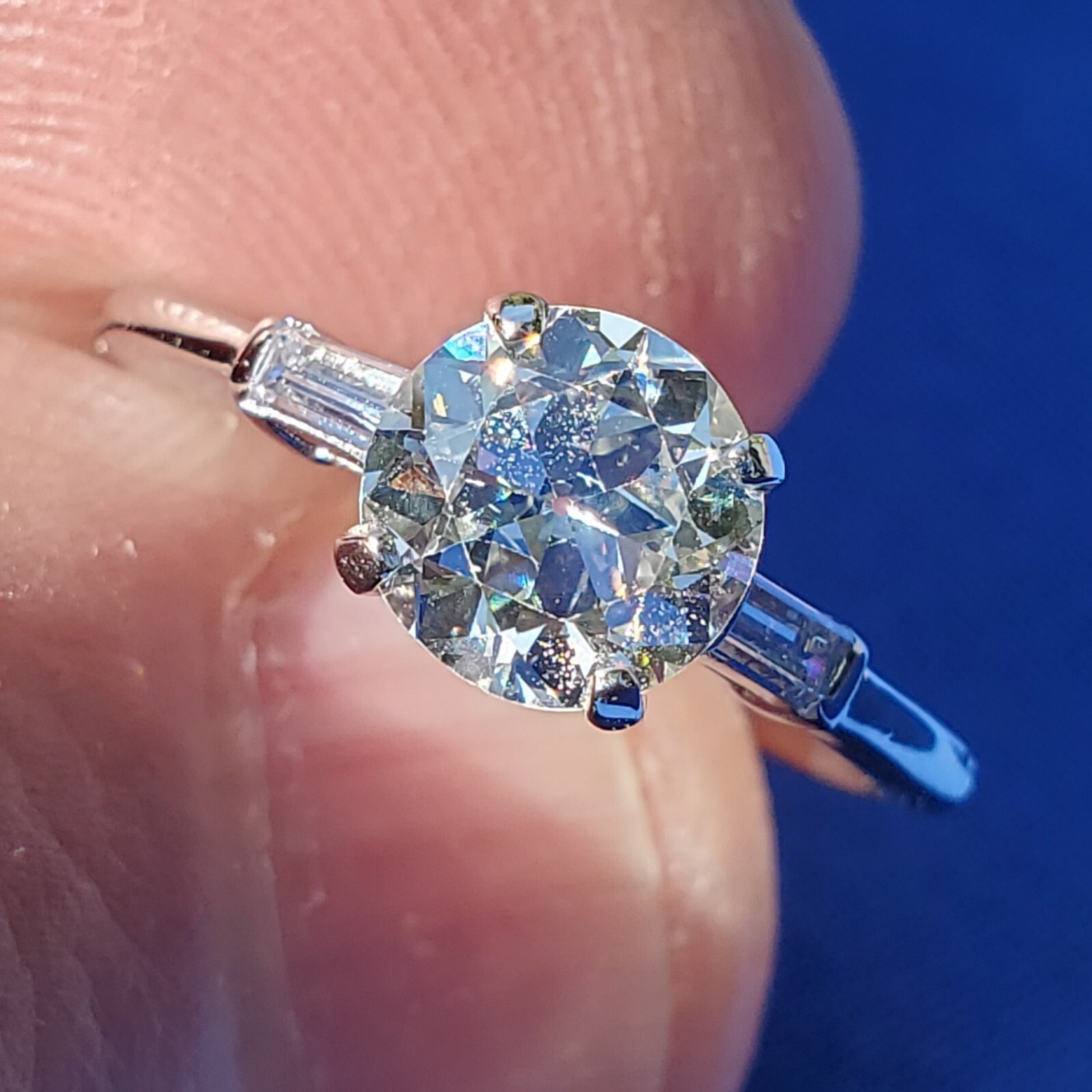 Original EARTH MINED DIAMOND Deco Engagement Ring Vintage PLATINUM Solitaire 7.5