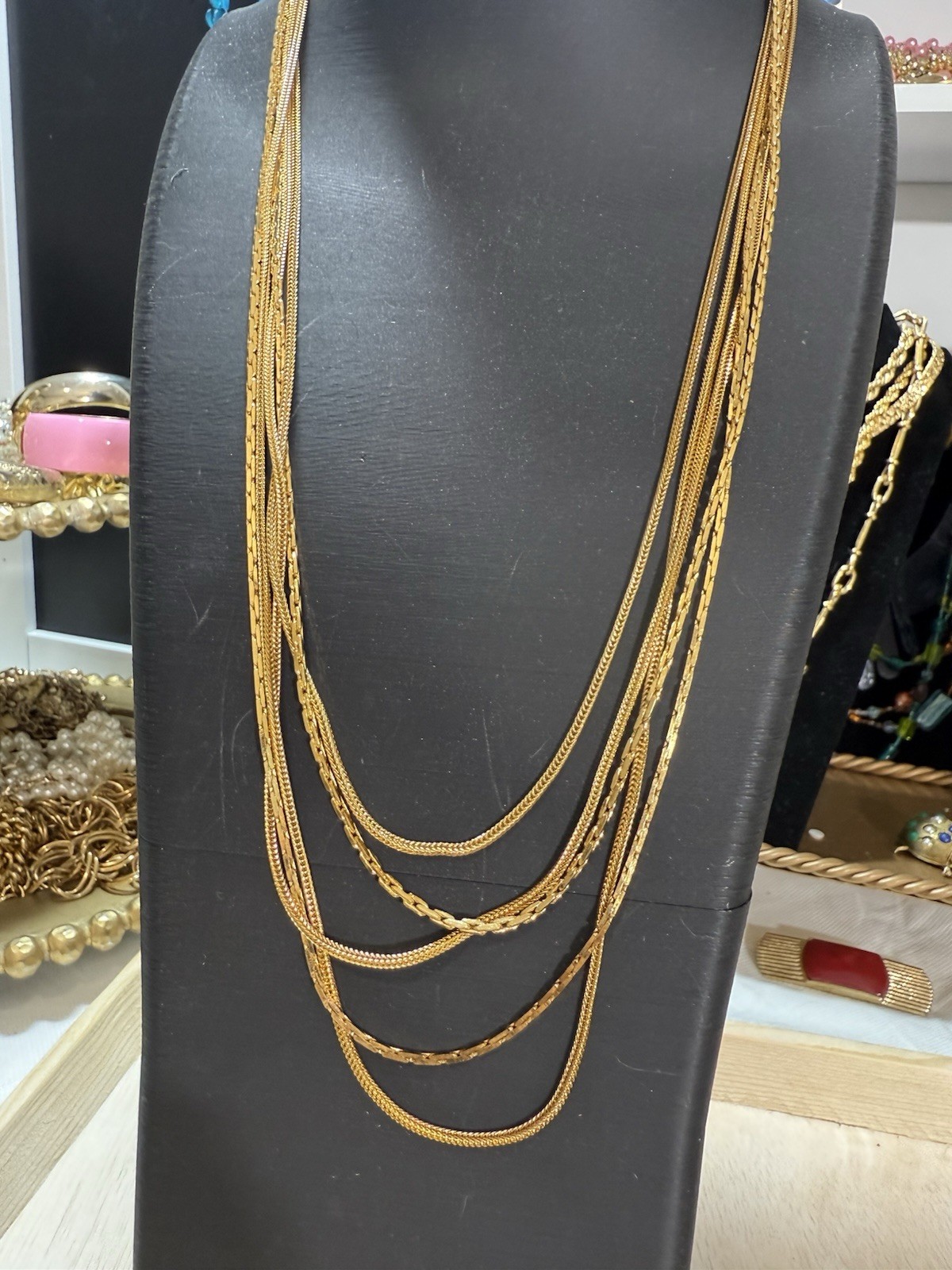 Vintage 1977 Givenchy G-Link 5 Strand Multi-Layered Gold Tone Necklace