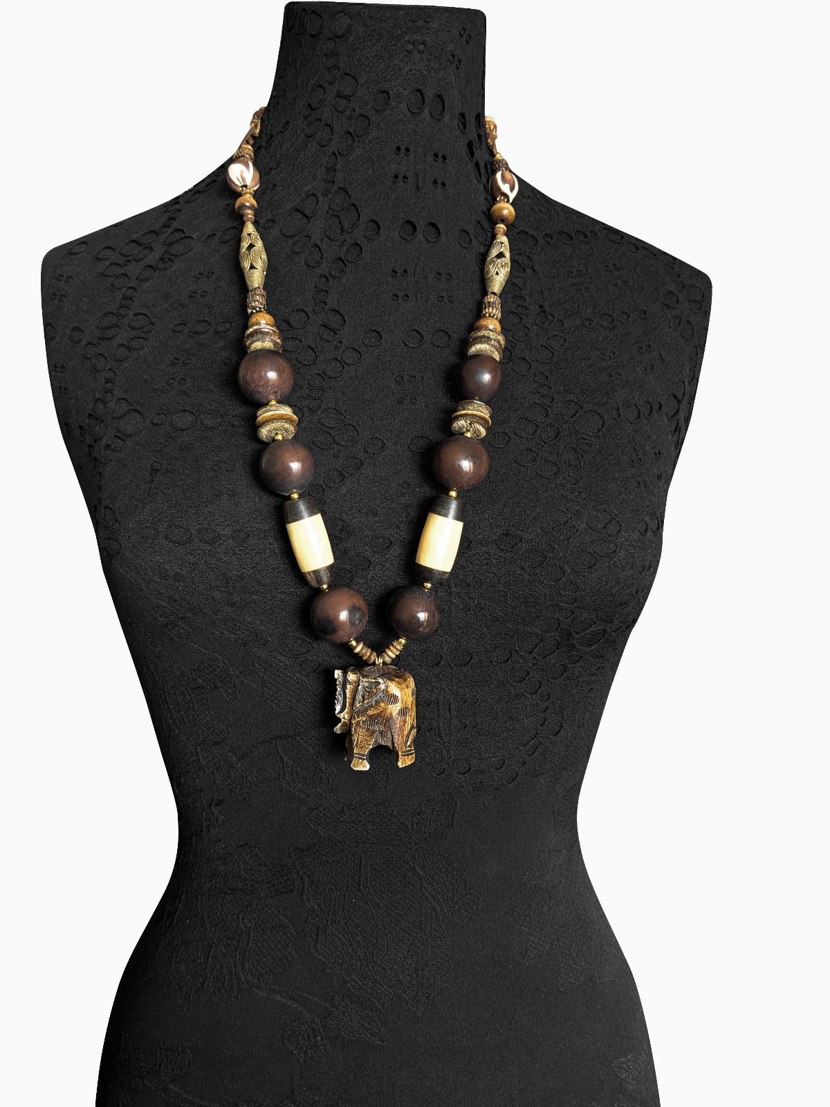 African Bone Elephant Pendant Necklace | Tribal Ethnic Boho Statement