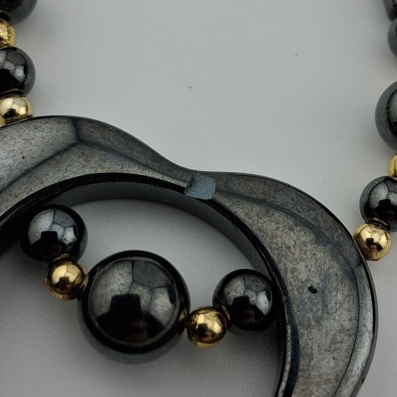 Lot of 2 Vintage Hematite Bead Necklaces Pendants 17, 18″