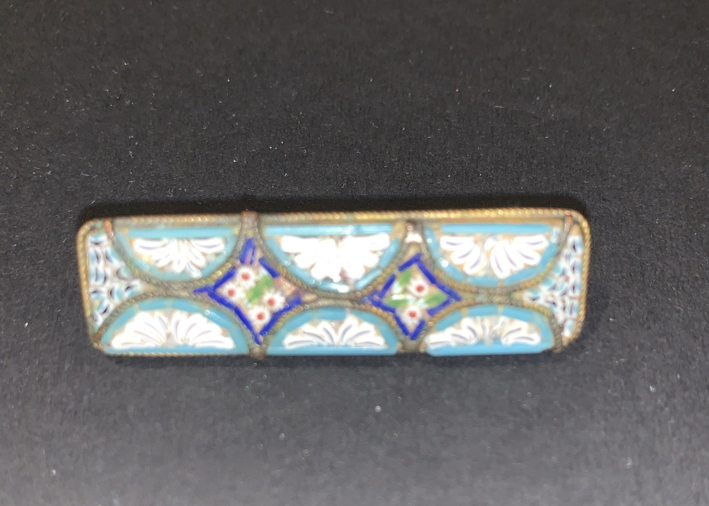 Vintage Italian Micro Mosaic Floral Bar Brooch Pin