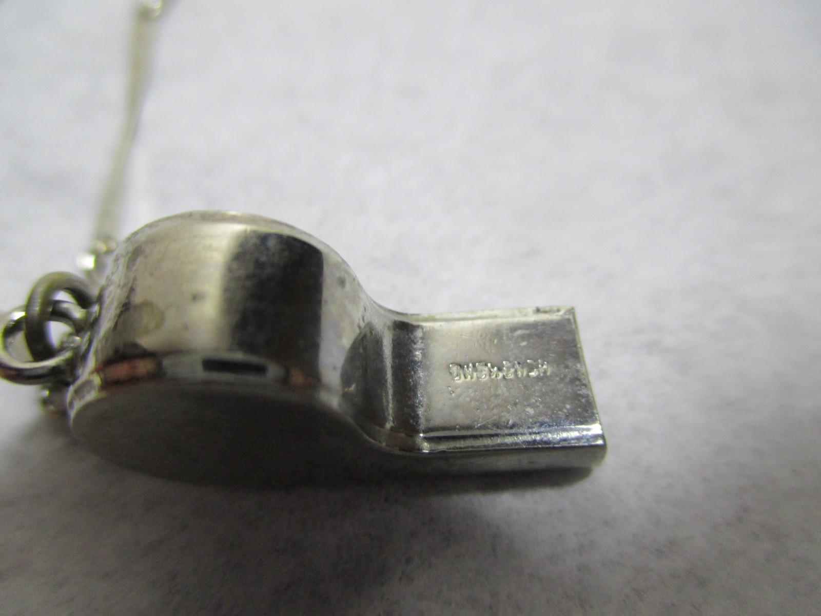 Vintage Hong Kong Silver Metal Mini Whistle Pendant Fancy Link Chain Necklace