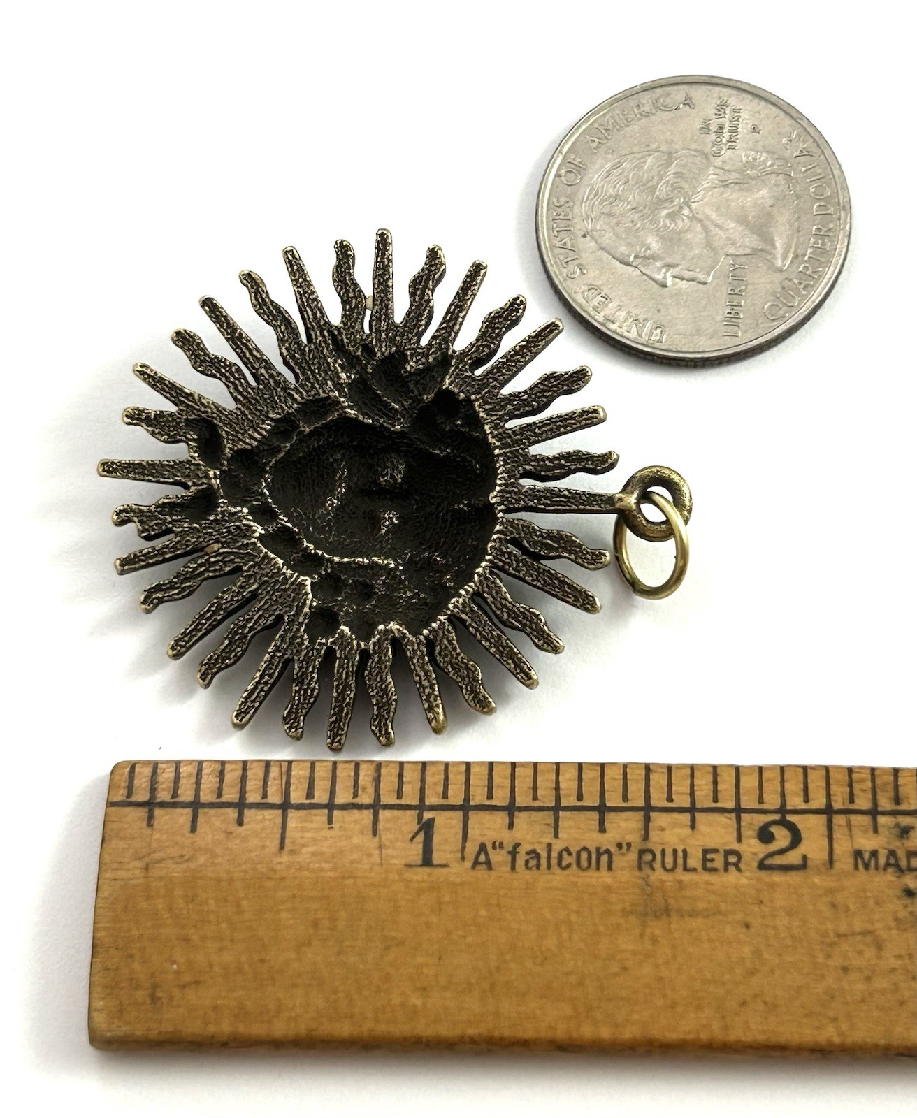 Vintage Pendant Sun Goddess Large Charm Antiqued Brass Metal Jewelry