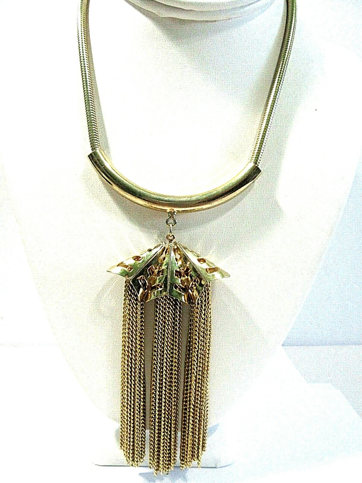 SNAKE CHAIN NECKLACE CHOKER WITH HEAVY MULTI-STRAND TASSEL PENDANT STATEMENT