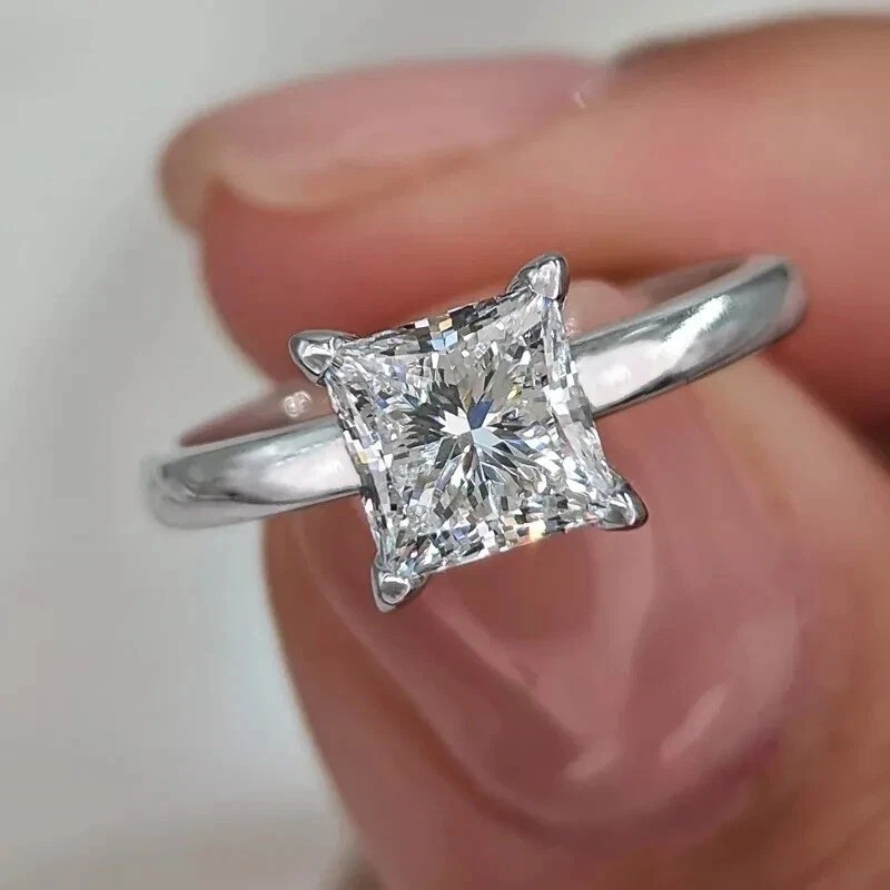 2.15Ct Princess Cut Lab Created Diamond 14K White Gold FN Solitaire Wedding Ring