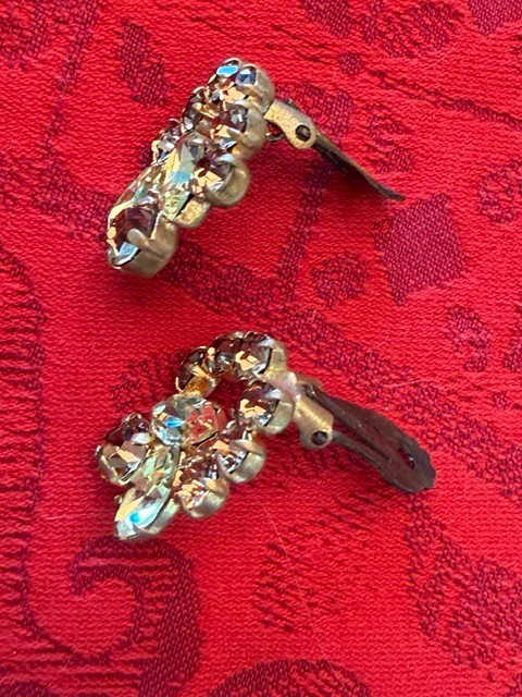 Vintage Austrian Amber and Citrine Rhinestone Clip Earrings
