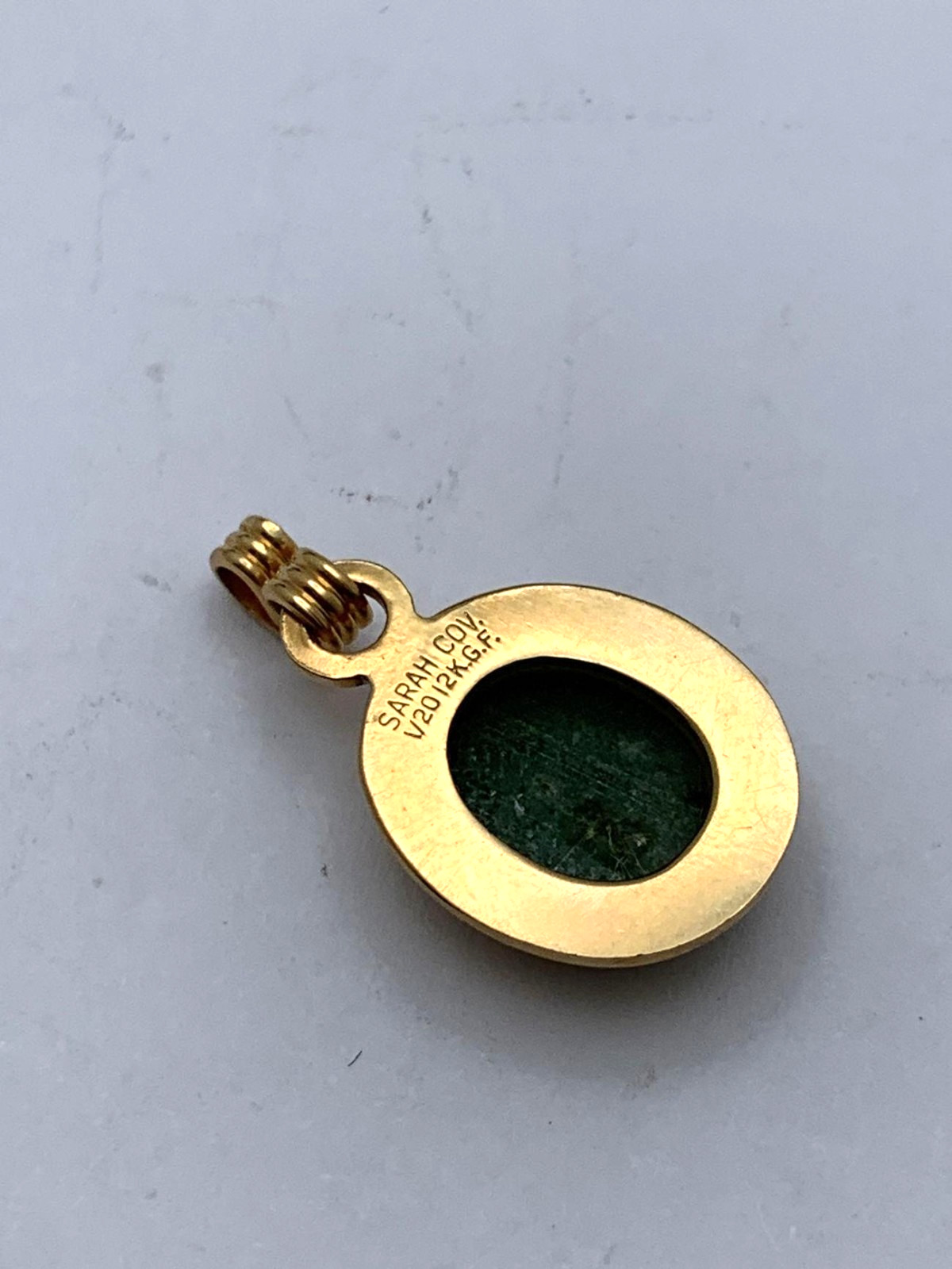 Sarah Cov 12K Gold Filled Pendant with Green Jade Stone