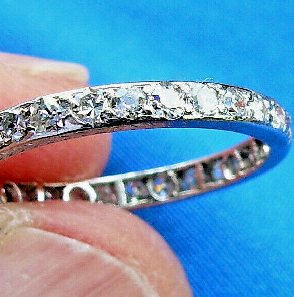 Original EARTH MINED DIAMOND Wedding Band Deco PLATINUM Eternity Ring Size 6.25